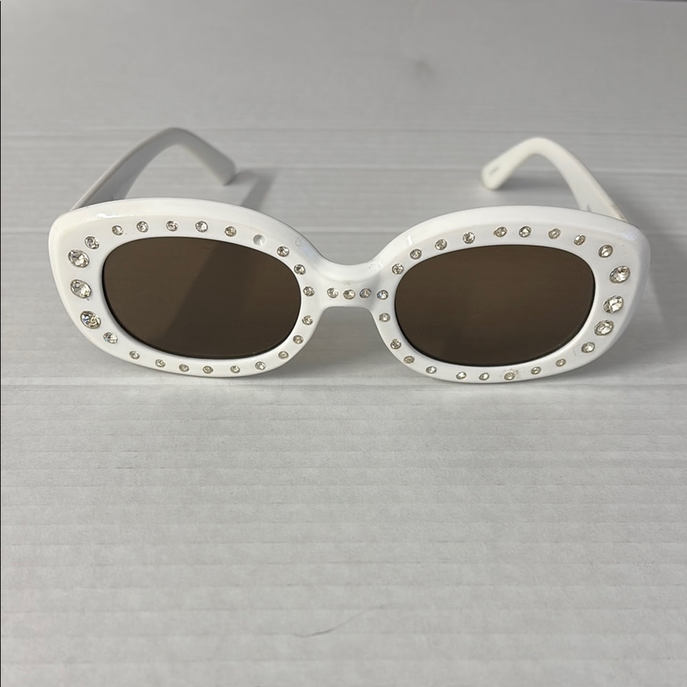 White and Brown Oversized Rhinestone Sunglasses